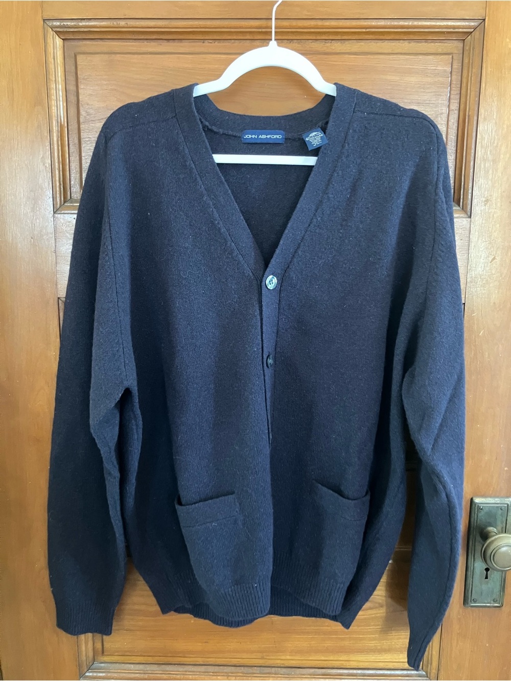 John Ashford Navy 100% Wool Cardigan